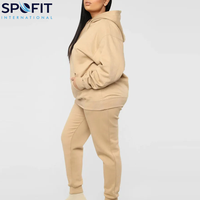 Conjunto de chándal de invierno para mujer de talla grande, dos piezas, con hombros caídos, sudadera con capucha y pantalones de chándal, color liso, ecológico, ropa casual, venta al por mayor, barato