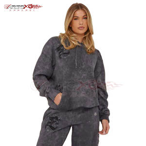 ชุดวอร์มสีสดใสสำหรับผู้หญิงทันสมัยพร้อมกางเกงหูรูดเสื้อมีฮู้ดไซส์ใหญ่พิเศษเสื้อวอร์มสำหรับผู้หญิงสไตล์วินเทจผ้าซักกรด - Product Image 3