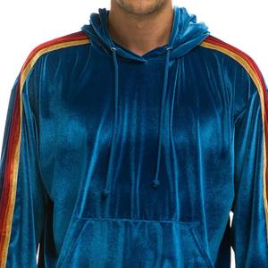 Sudaderas con capucha de terciopelo ajustadas para hombre con logotipo personalizado, ropa deportiva de patrón sólido con bolsillo, venta al por mayor a granel, tela teñida lisa - Product Image 3