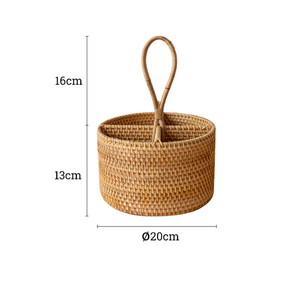 Handwoven Round Rattan Utensil Caddy <b>Basket</b> - Natural Flatware & <b>Kitchen</b> Utensil Holder - Made in Vietnam - Product Image 6