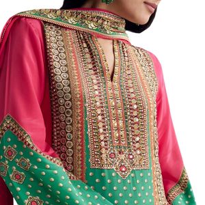 <b>Pink</b> And Green Printed Kurta Palazzo Set Wholesale Women Ethnic Apparel OEM Clothing Factory Bulk Supplier Custom Fashion - Product Image 2