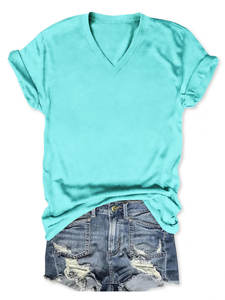 Polyester/coton décontracté col en V à manches courtes solide respirant toile de haute qualité t-shirts pour hommes - Product Image 3