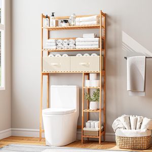 Étagère de salle de bain en bambou avec tiroir, organisateur, support pour <span class=keywords><strong>machine</strong></span> à <span class=keywords><strong>laver</strong></span>, étagère de salle de bain gain de place, vente en gros d'usine - Product Image 2