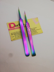 Custom Logo <b>Rainbow</b> Eyelash Tweezers High Quality Stainless Steel Sustainable Dotted Plain Handle for Eyelash Extension - Product Image 5