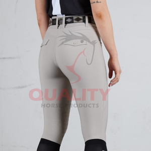 Pantalones de equitación elegantes con asiento completo, tejido elástico ligero, agarre reforzado y cintura segura para competición a precio económico. - Product Image 6