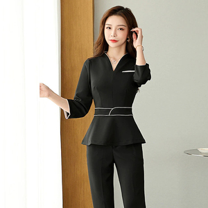 Uniformes de restaurant en coton mélangé de qualité supérieure vêtements de travail pour dames uniformes de serveuse 2 pièces ensembles de robes et de pantalons - Product Image 2