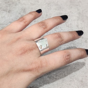 Bague pour femme en argent sterling 925 avec pierre brute authentique d'aigue-marine, style vintage large, bijou de Noël - Product Image 3
