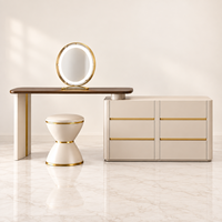 Ensemble de coiffeuse de luxe avec miroir rond LED, armoire à 6 tiroirs, tabouret, taille et couleur personnalisables, garantie de 2 ans pour chambre d'hôtel