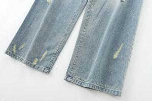 กางเกงเอี๊ยมผู้หญิงสไตล์เรโทรใหม่ เอวยางยืด ดีไซน์รูขาดๆ ลำลอง ใส่สบาย สำหรับฤดูร้อน ผลิตตามแบบ ODM ทรงขาตรง ผ้าโพลีเอสเตอร์/คอตตอน สไตล์ไฮสตรีท - Product Image 5