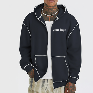 Sudadera con capucha extragrande personalizada con cremallera completa para hombre y mujer, estilo urbano con ribetes en contraste, chaqueta informal de moda. - Product Image 1