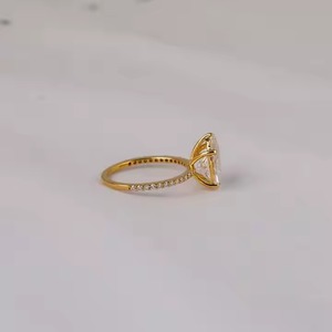 Anillo de compromiso de lujo chapado en oro de 14 quilates, corte de pera, Diamante cultivado en laboratorio, Media eternidad, corte redondo, Diamante lateral, regalo sorpresa para niñas - Product Image 3