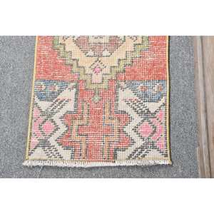 Classic Bohemian <b>Red</b> Beige <b>Wool</b> Rug 1.2x2.7ft Turkish Style Handmade Patchwork Design Latex for Bedside Rectangle Hallway - Product Image 3