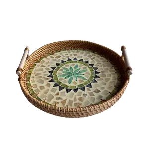 Rattan Decorative Tray Shape Cheap Wholesale Quality Hand Crafted Vintage Serving Type Rattan Tray 4 Made in Vietnam