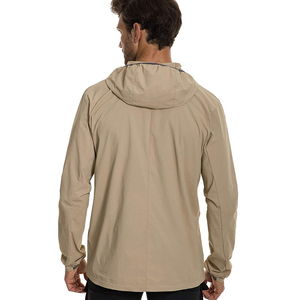 Mens Beige Lightweight Pullover Windbreaker Jacket with Hood <b>Outdoor</b> <b>Hiking</b> Zip Up Half Zip Waterproof Sporty Casual Outerwear - Product Image 4