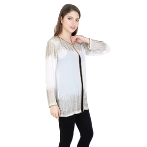 ชุดเสื้อเบลเซอร์สำหรับออกงานสุดหรูสำหรับผู้หญิงชุดเดรสแขนสั้นปักเลื่อมสำหรับผู้ใหญ่ชุดสูทเปิดด้านหน้าประดับลูกปัด - Product Image 1