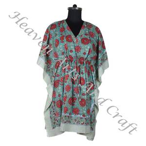 Vestido Kaftan 100% Algodón para Mujer, Estampado a Mano, KFCS147, Ligero, Informal, para Ocasiones Especiales, Vestidos Cortos Tipo Caftán - Product Image 5