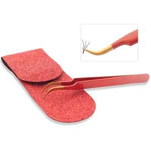 Ventilateurs de cils faits à la main pince à cils en vrac avec bout pointu matériau en acier inoxydable emballé dans une pochette en cuir - Product Image 3