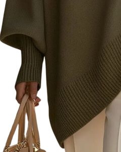 Customized <b>Women</b> Olive Green Oversized Knit Poncho Sweater Loose Fit Batwing Sleeve <b>Warm</b> Winter Ladies Pullover Fashion <b>Top</b> - Product Image 5