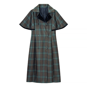 Custom Womens Britse Stijl Advocaat Check Tweed Jas Dubbele Rij Knopen Mid Lengte Revers Kraag Custom Wollen Blend Jas Groothandel - Product Image 1