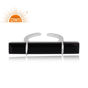 Handcrafted Fine Sterling Silver Natural Black Onyx Gemstone Beguette Design <b>Adjustable</b> <b>Ring</b> Custom Jewelry Manufacturer - Product Image 3