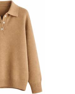 Custom Womens Polo Collar <b>Knit</b> <b>Sweater</b> Camel Brown Pullover Long Sleeve Soft Winter Top Casual <b>Loose</b> Fit Custom OEM Wholesale - Product Image 4