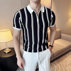 <span class=keywords><strong>Polo</strong></span> de punto con diseño impreso y bordado de logotipo personalizado OEM, <span class=keywords><strong>Polo</strong></span> de manga corta ajustado a rayas con cremallera de verano para hombre - Product Image 4