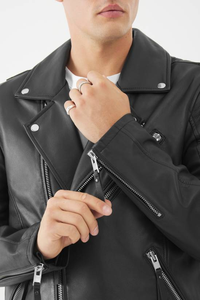 Veste en cuir de vache véritable pour homme, moto, respirante, écologique, style streetwear, couleur noire - Product Image 6