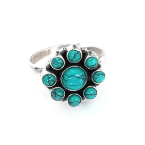 แหวนเงินเทอร์ควอยซ์และแหวนเงินสเตอร์ลิงเครื่องประดับสำหรับผู้หญิงทันสมัยพร้อมของขวัญแต่งงานแบบปรับได้ - Product Image 2