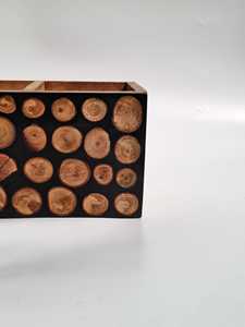 Organizador de Cubiertos de Madera Hecho a Mano con Incrustaciones de Rodajas de Madera Modernas, Porta Utensilios con Múltiples Compartimentos, Caja de Almacenamiento para Mesa de Cocina - Product Image 3