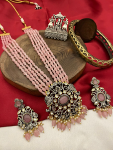 Collar oxidado de alta calidad con pendientes y anillo, conjunto de joyería de templo para mujer, conjunto de collar para Navratri Festival, ropa informal - Product Image 4