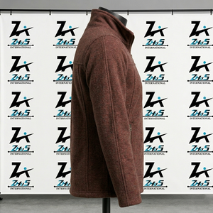 Veste en laine polaire marron pour homme, col montant, fermeture éclair, style décontracté, coupe classique, tricotée en laine, couleur unie, pour l'automne - Product Image 4