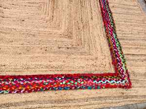 Tapis moderne en jute et bordure en chindi, motif floral écologique, adapté aux animaux domestiques, résistant aux taches, fabriqué à la machine, à poils plats tressés - Product Image 2