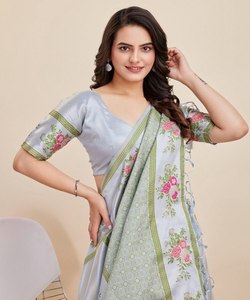 Saris indiens pour femmes, vêtements de fête, tissu en soie georgette, conçu pour la mariée moderne - Product Image 5