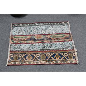 Vintage 1.8 X 2.4ft turc laine Viscose tapis traditionnel bleu Beige à la main rectangulaire Patchwork Latex Design abstrait pour - Product Image 3