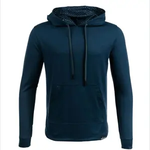 Jaket Hoodie Gym pria meruncing, jaket Pullover Hoodie 70% katun 30% poliester dengan lapisan bulu atasan olahraga