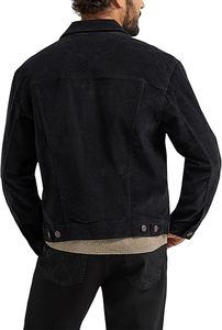 Black Casual Solid 100% Cotton Corduroy <b>Trucker</b> <b>Jacket</b> <b>Men</b> Regular Fit Denim Style Autumn Washed Outerwear - Product Image 2