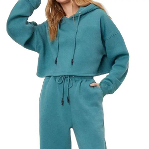 Relaxed <b>womens</b> cropped hoodie sweatsuit set with high rise jogger <b>pants</b> versatile comfortable outfit for gym lounge and travel - Product Image 2