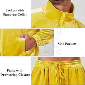 Pantalon à taille élastique Survêtement deux pièces en velours solide pour hommes avec patchs personnalisés 100% coton grande taille respirant hiver - Product Image 6