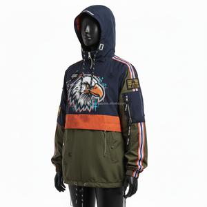 Chaqueta cortavientos para mujer, bloque de color de nailon, azul marino, naranja Oliva, logotipo personalizado, bordado, diseño de estampado, chaqueta cortavientos para mujer - Product Image 4