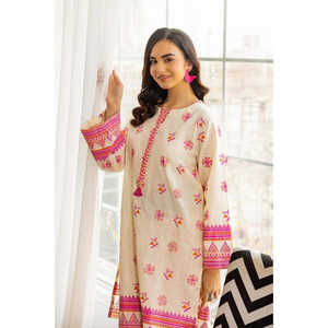 Conjunto Coordinado Rosa con Estampado Dobby para Mujer, Decoración con Plumas Bordadas, Uso Diario, Dos Piezas, Top, Largo por Encima de la Rodilla, Talla XS - Product Image 2