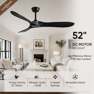 52 Inch Black <b>Ceiling</b> <b>Fan</b> Without Light for Bedroom Living Room with <b>Remote</b> <b>Control</b> 3 Blade Reversible DC Motor - Product Image 1