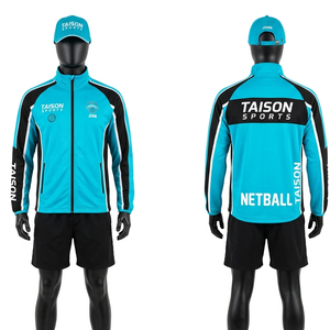 เสื้อแจ็คเก็ตฝึกซ้อมเน็ตบอล โพลีเอสเตอร์อินเตอร์ล็อค พรีเมียม 300 GSM สีแดงดำ ดีไซน์แผงสี  พร้อมสกรีนโลโก้ตามสั่ง - Product Image 2