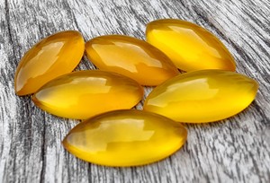 AAA+ Quality Loose Yellow for Mango Chalcedony Cabochon Gemstones Natural Pear Shape Flat Back Calibrated Sizes 8mm 9mm 14mm - Product Image 4