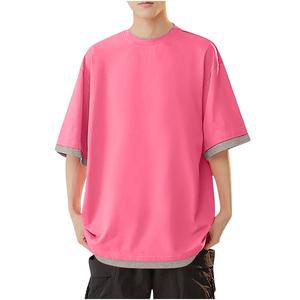 Camiseta de manga corta de gran tamaño holgada informal de poliéster/algodón de peso pesado para hombre con logotipo personalizado transpirable de talla grande de punto Formal - Product Image 1
