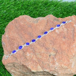 <b>Blue</b> <b>Sapphire</b> 925 Sterling Silver Tennis Shape Charm <b>Bracelet</b> Handmade Women Luxury GIA Certified Rose Gold Plated Gemstone - Product Image 4