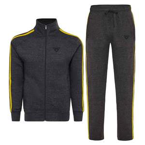 Survêtements personnalisés dernière Offre Spéciale de qualité supérieure en gros hommes gris foncé et rayures jaunes Gym Fitness vêtements de course ensembles de survêtements - Product Image 1