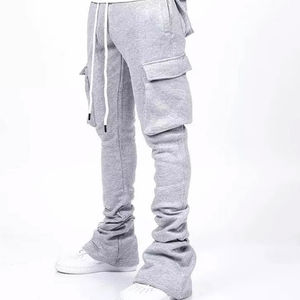 กางเกงวอร์มขายส่งคุณภาพสูงสำหรับผู้ชาย ลายพิมพ์สามมิติรูปโครงกระดูกแบบพอง กางเกงฟลีซทรงขาบานซ้อนทับสำหรับผู้ชาย - Product Image 5