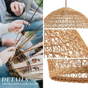 Tissé à la main extérieur Lumiere dôme rotin pendentif lumière tissé à la main rotin résistant aux intempéries luminaire suspendu pour Patio jardin ambiance - Product Image 4