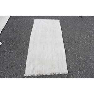Tapis vintage 2,4 x 5,4 pieds, tapis, tapis rayé blanc en laine - Product Image 1