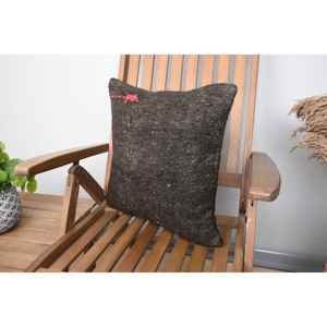 Alfombra Kantha de lana gris 18x18 pulgadas Rústico Vintage Patrón Almohada Técnica tejida - Product Image 3